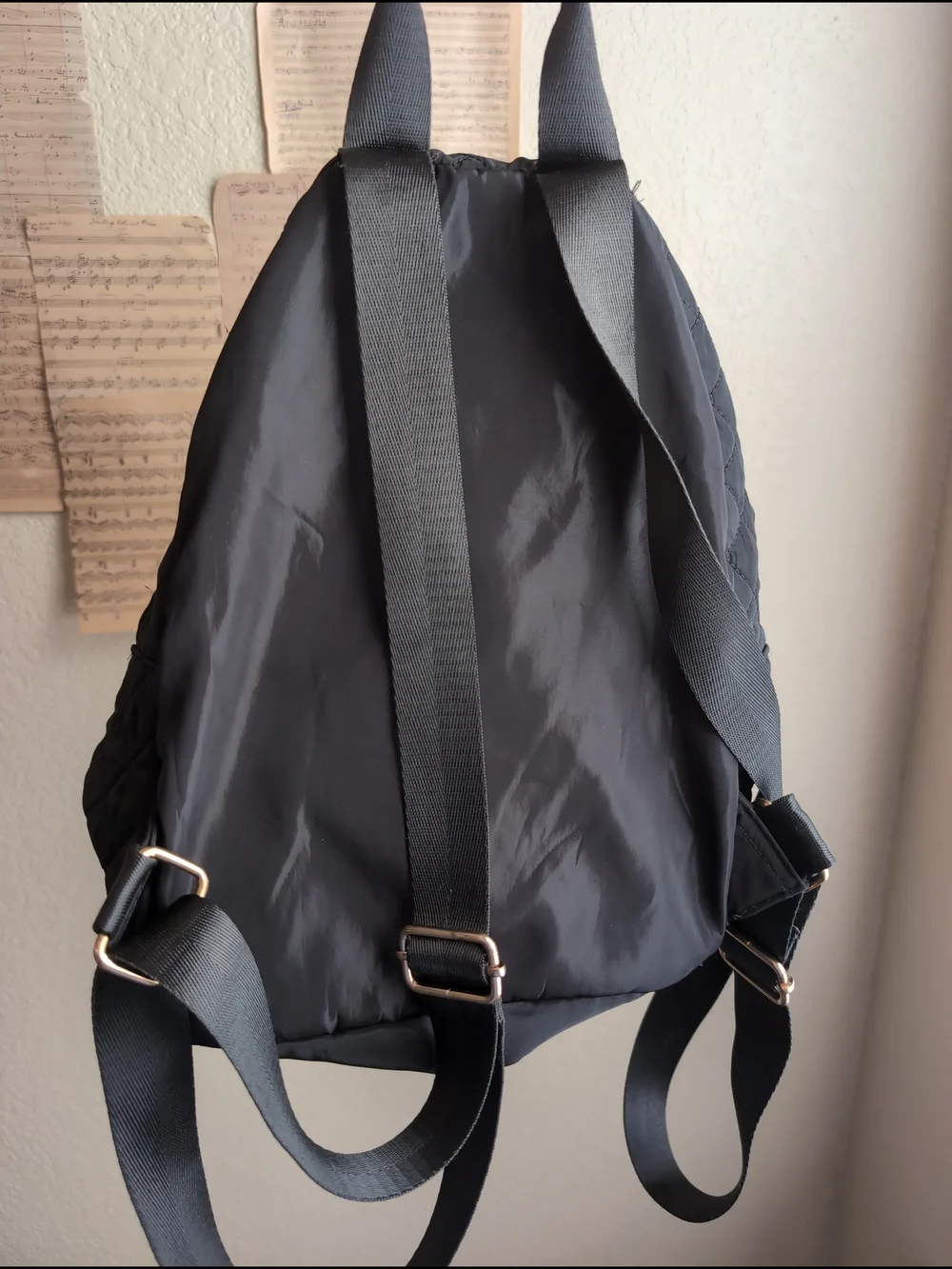 Alexis Bendel Quilted Black Mini Backpack with Gold Hardware